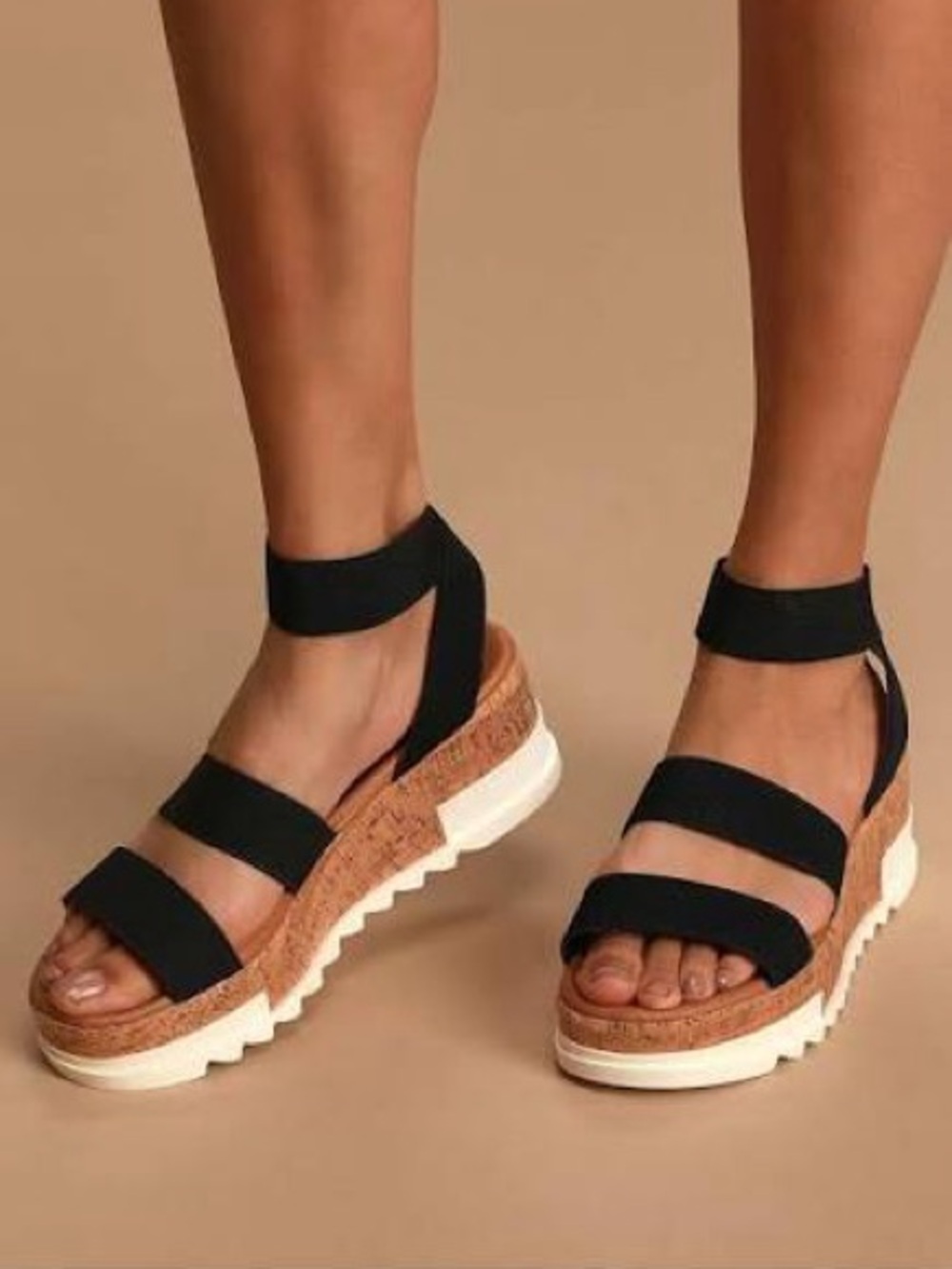 Steve Madden Bandi Sandal Platform Wedge Black Strappy Women’s Size 8M